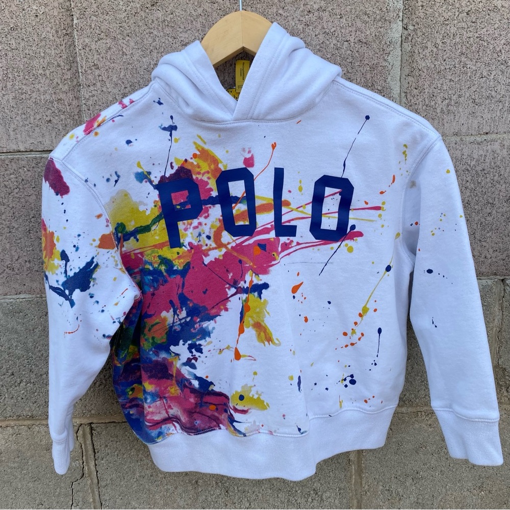 Polo Ralph Lauren Hoodie Youth Sz M (8-10) Splatter Paint Logo Graphic Girls